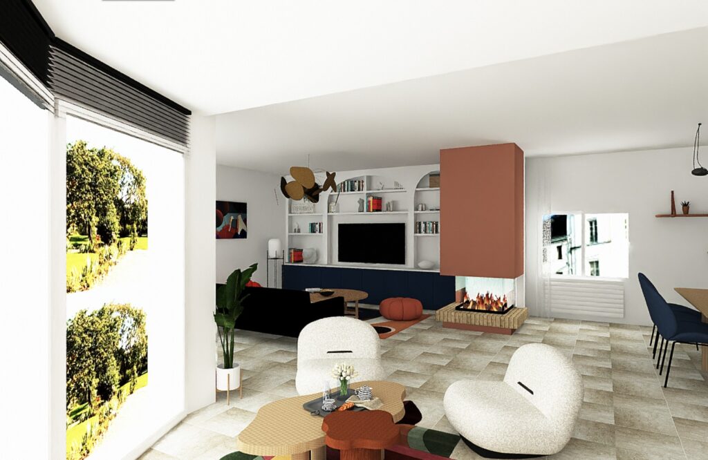 Un salon design et chaleureux conçu par Yellow Spot à Rennes : volumes optimisés, matériaux nobles et ambiance lumineuse sur mesure.